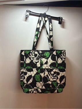Vera Bradley Quilted Floral Tote in Black, White & Green